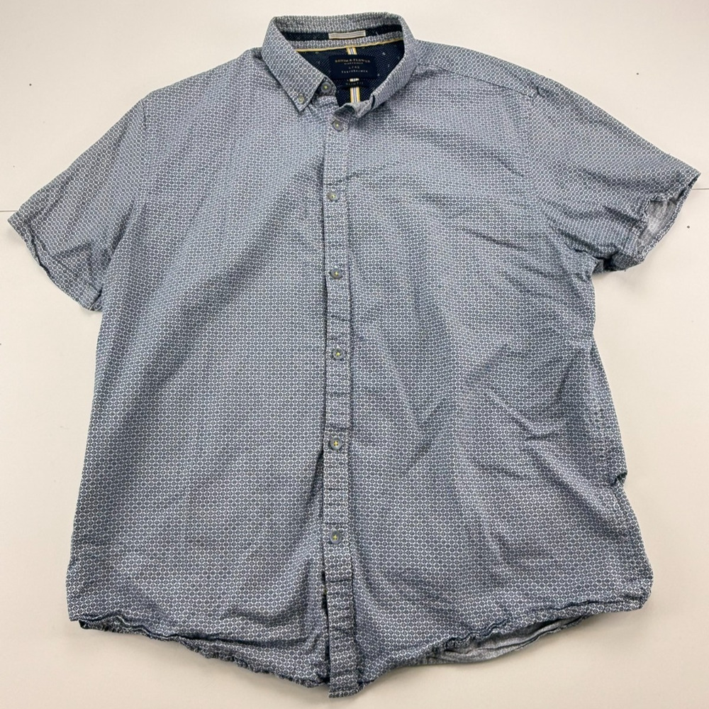 Denim & Flower Ricky Singh Mens Large Slim Fit Short Sleeve Shirt Geometric Blue